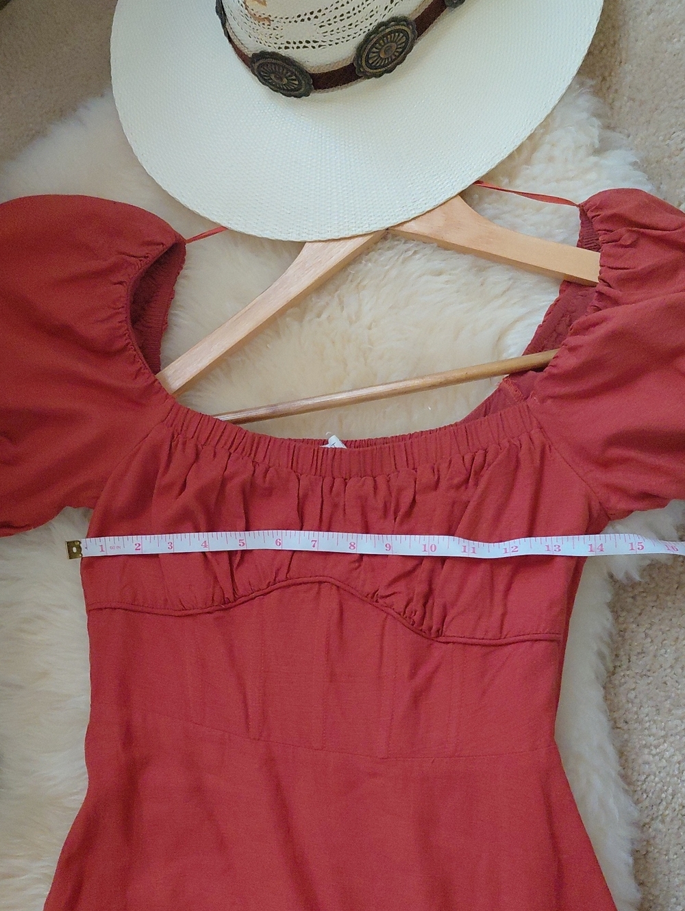 ASTR Darcy Puff Sleeve MIDI DRESS RUST XS/S - Picture 12 of 13
